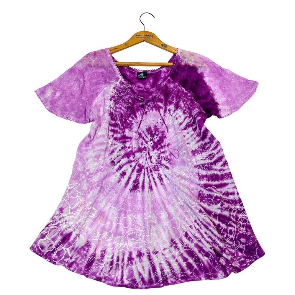 Vintage Lace Up Tunic Top One Size Whimsygoth Whimsical Purple Flutter Sleeve